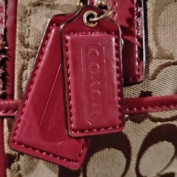 Coach Tan and Burgundy Patterned Shoulder Bag - Picture 2 of 11